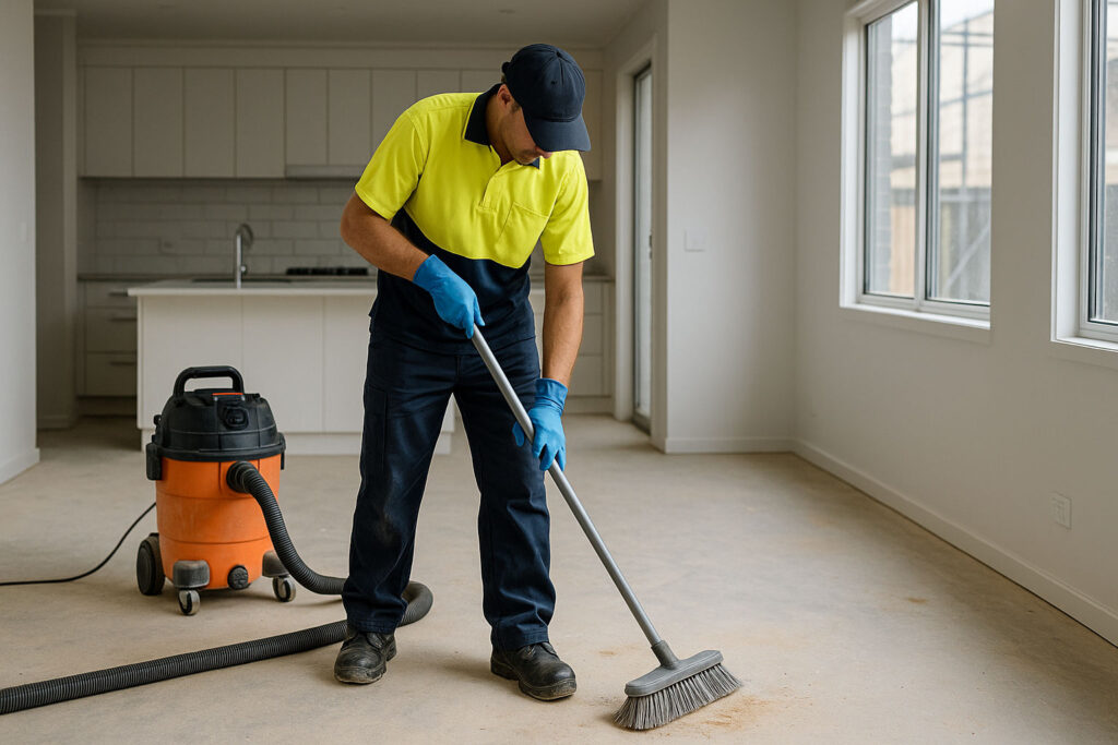 New build interior being cleaned and prepared after construction.