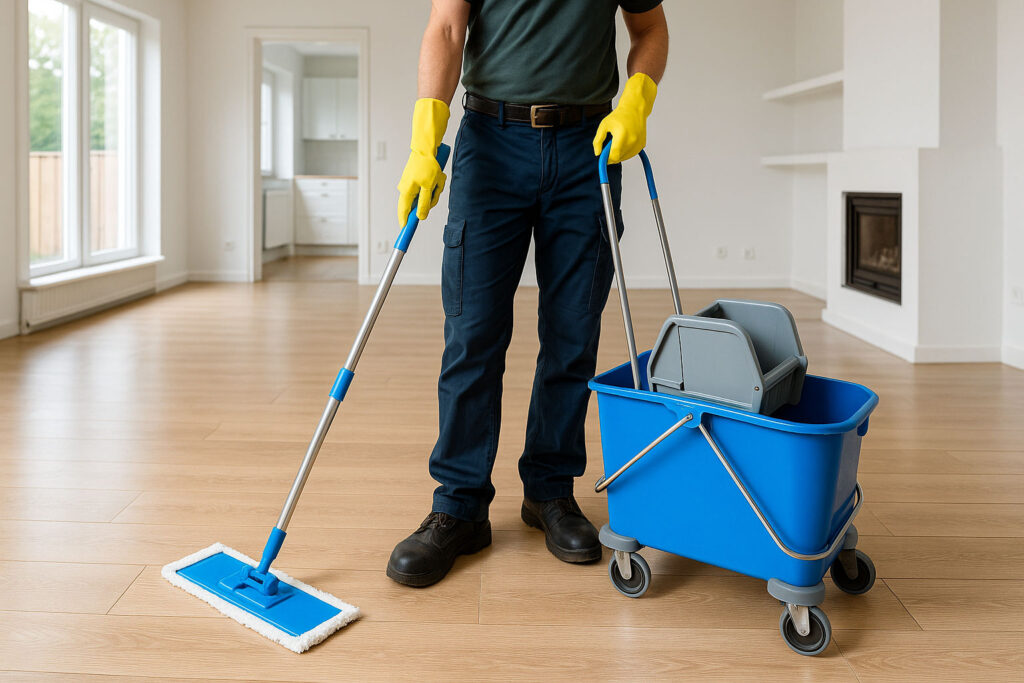 Vacated house being cleaned at the end of a lease agreement.